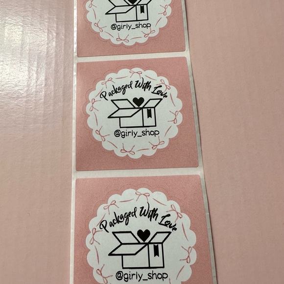 Other - 50 ct. Custom 2” Pink Bows Shipping Stickers- Packaged With Love
